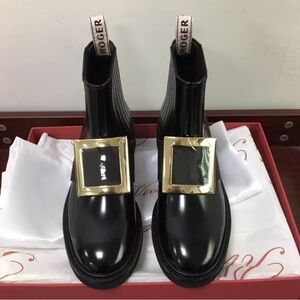 Roger Vivier Black Boots with Gold Buckle